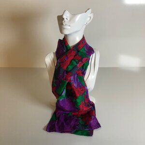 Honors Silk Scarf Purple Red Green Floral 11 x 58 inches Bold Vibrant Accessory
